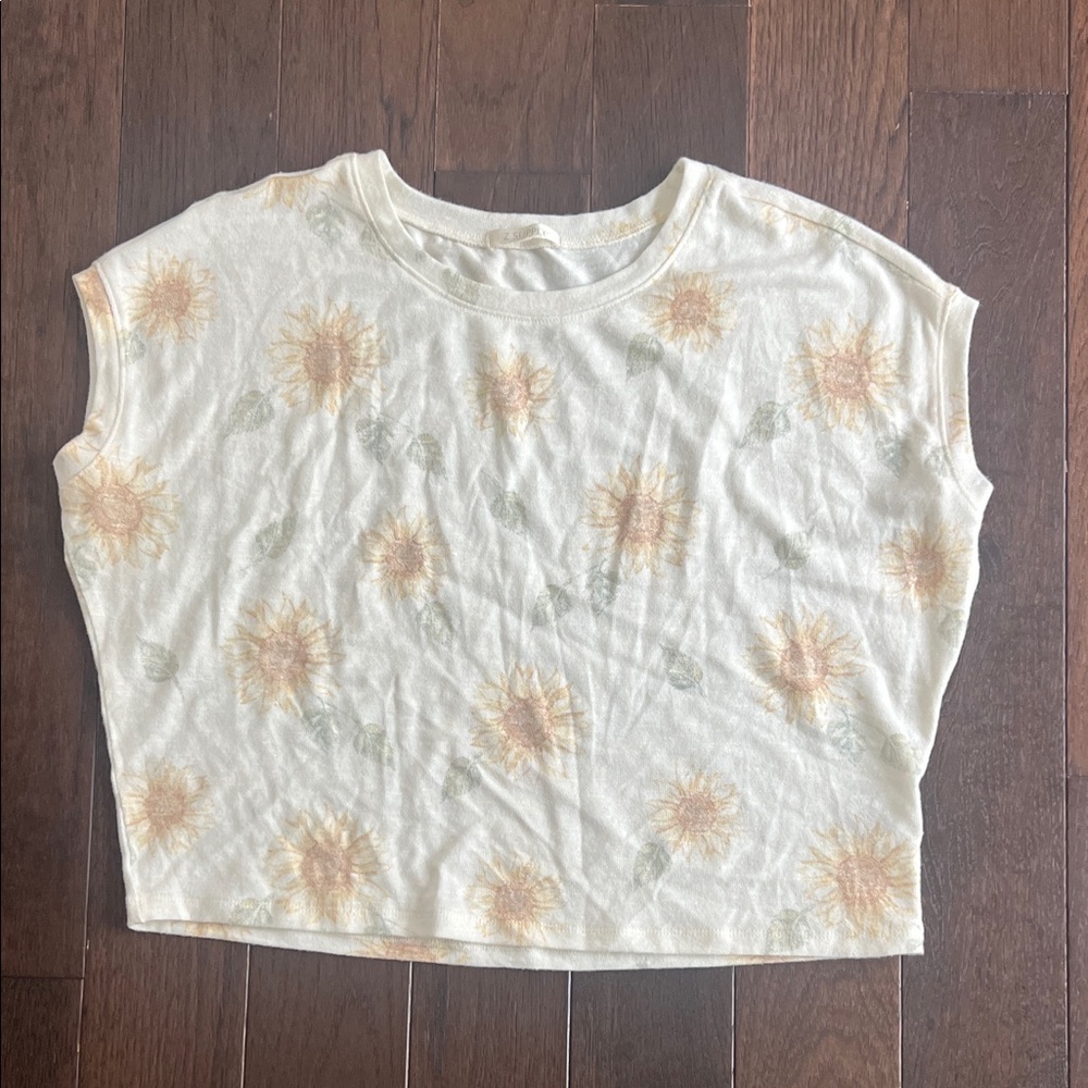 Z Supply Cream Sunflower Print Crop Top